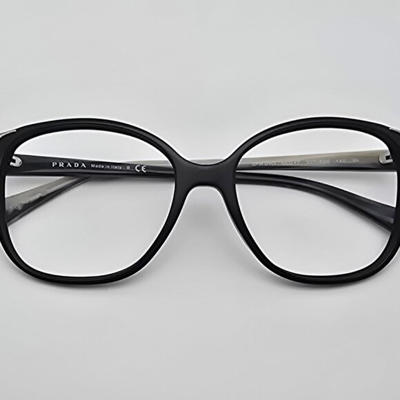 Prada SPR 01O 307-5S0 Black Grey Stripe Cat Eye Sunglasses Frame Italy 55-17-140 - Picture 12 of 14